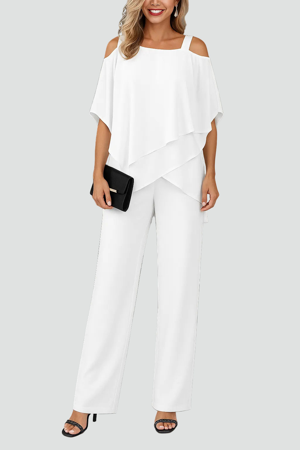 Elegante Luchtige Dames Set Met Off Shoulder Top En Wijde Broek