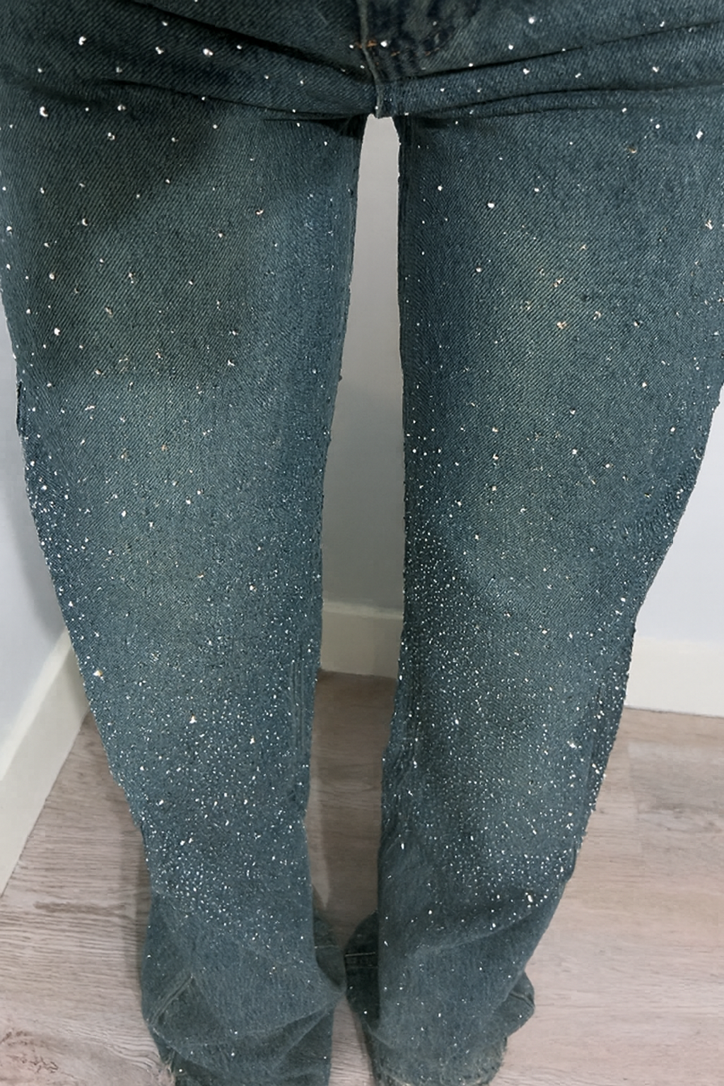 Dames High Waist Rechte Jeans Met Glitter