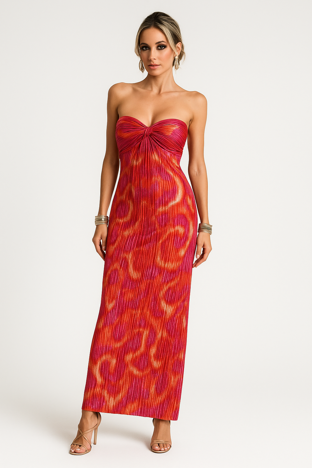 Olga - Strapless Maxi Jurk met Abstracte Plissé voor Dames