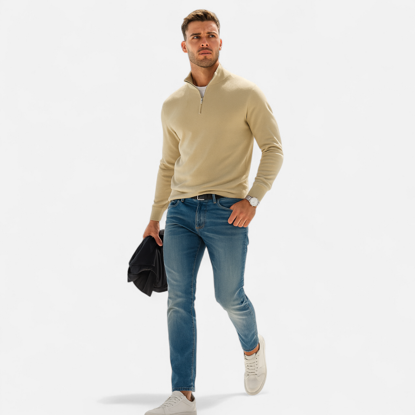 Gebreide Half Zip Trui voor Heren Zacht en Warm