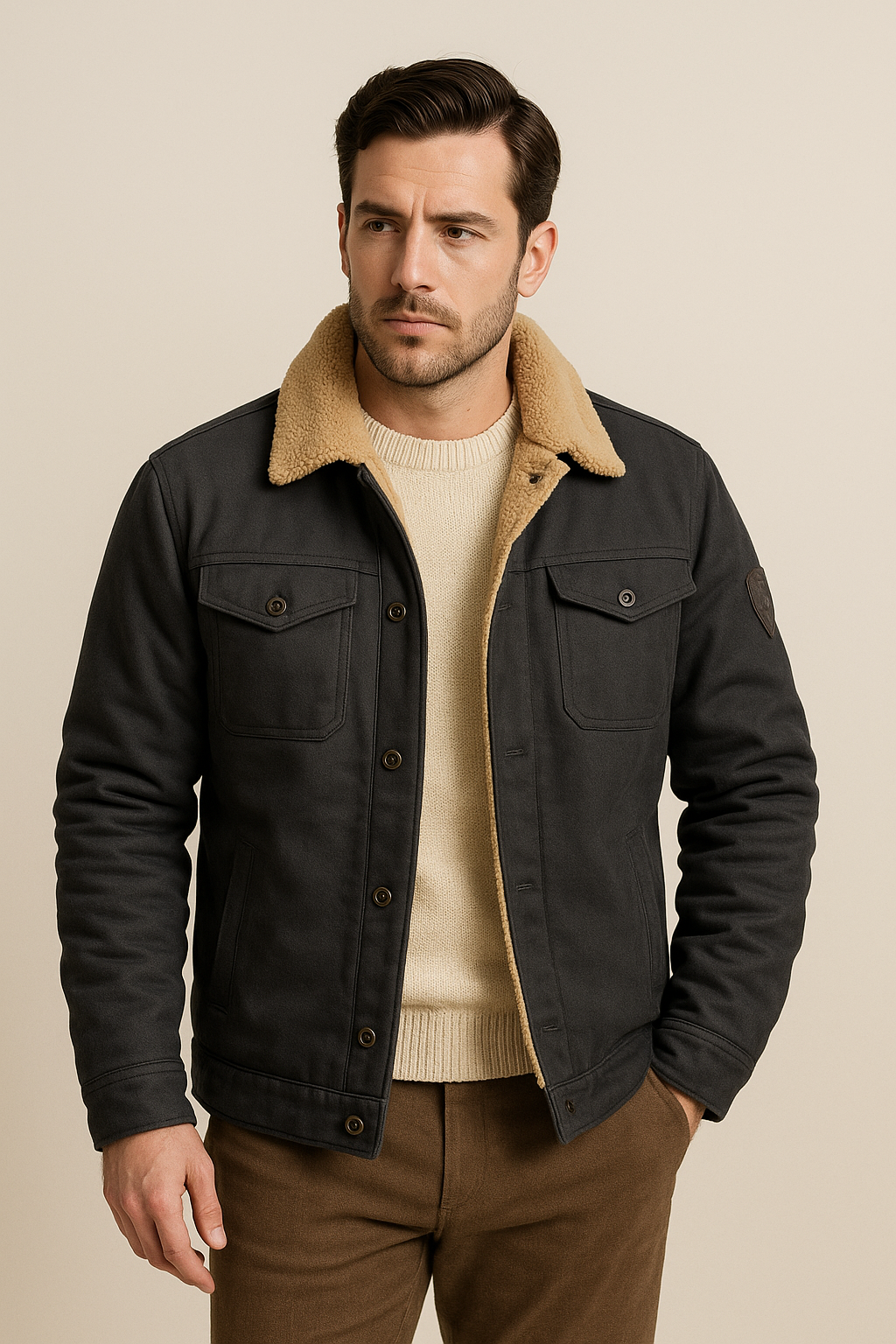 Fleece Sherpa Jas Heren met Zachte Voering en Drukknoopsluiting