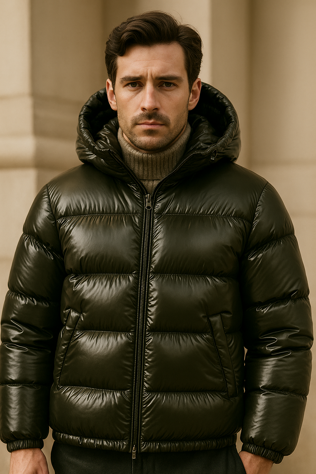 Heren Glanzende Puffer Jas met Capuchon