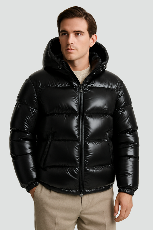 Heren Glanzende Puffer Jas met Capuchon