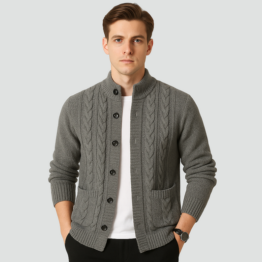 Heren Cardigan met Kabelpatroon en Hoge Kraag