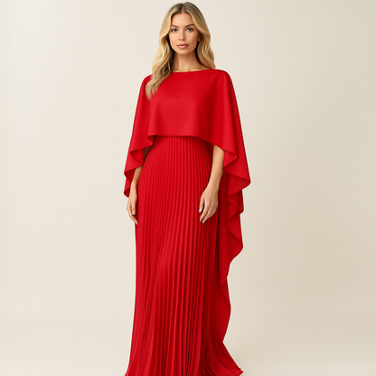 Lange Plissé Maxi Jurk met Elegante Cape voor Dames