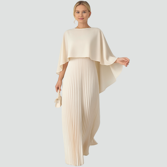 Lange Plissé Maxi Jurk met Elegante Cape voor Dames