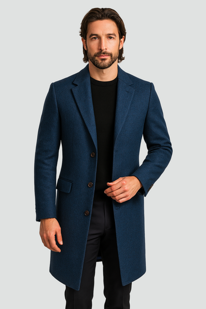 Elegante Lange Heren Manteljas met Klassieke Kraag en Knoopsluiting