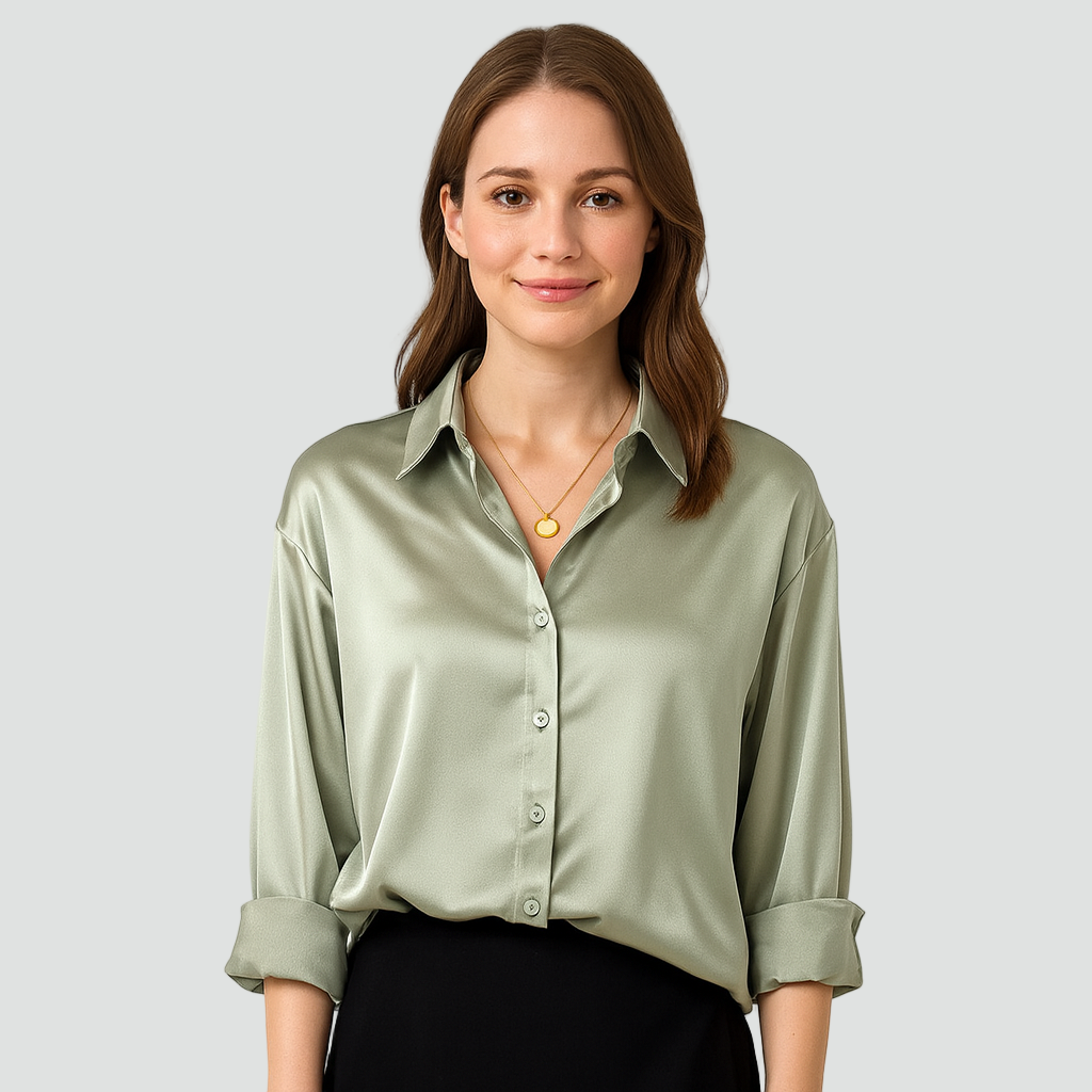 Luxe Satijnen Oversized Blouse met Knoopsluiting voor Dames