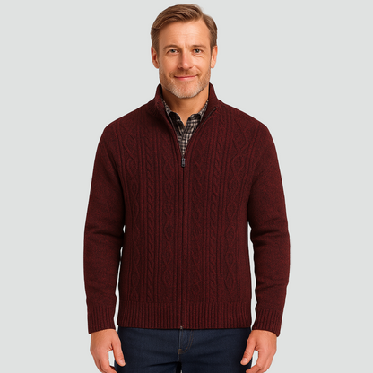 Zachte Heren Vest met Rits en Kabelgebreid Patroon