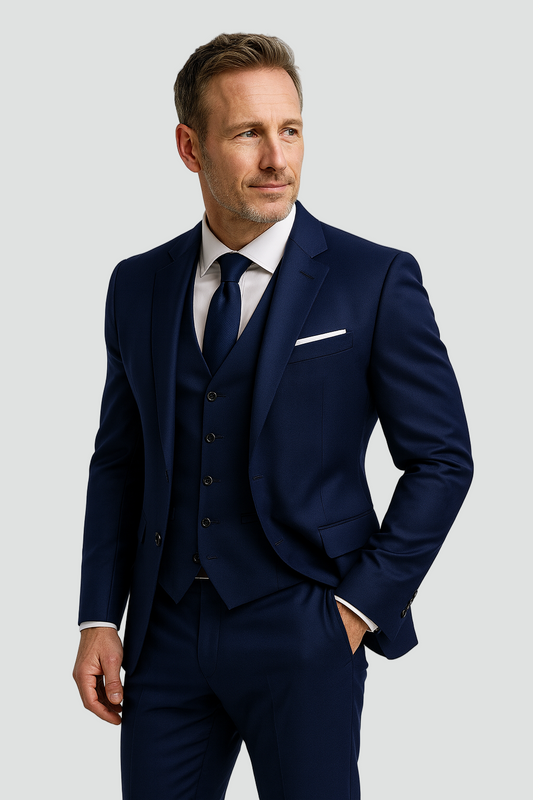 Elegant Driedelig Herenpak met Gilet en Slim Fit Pantalon