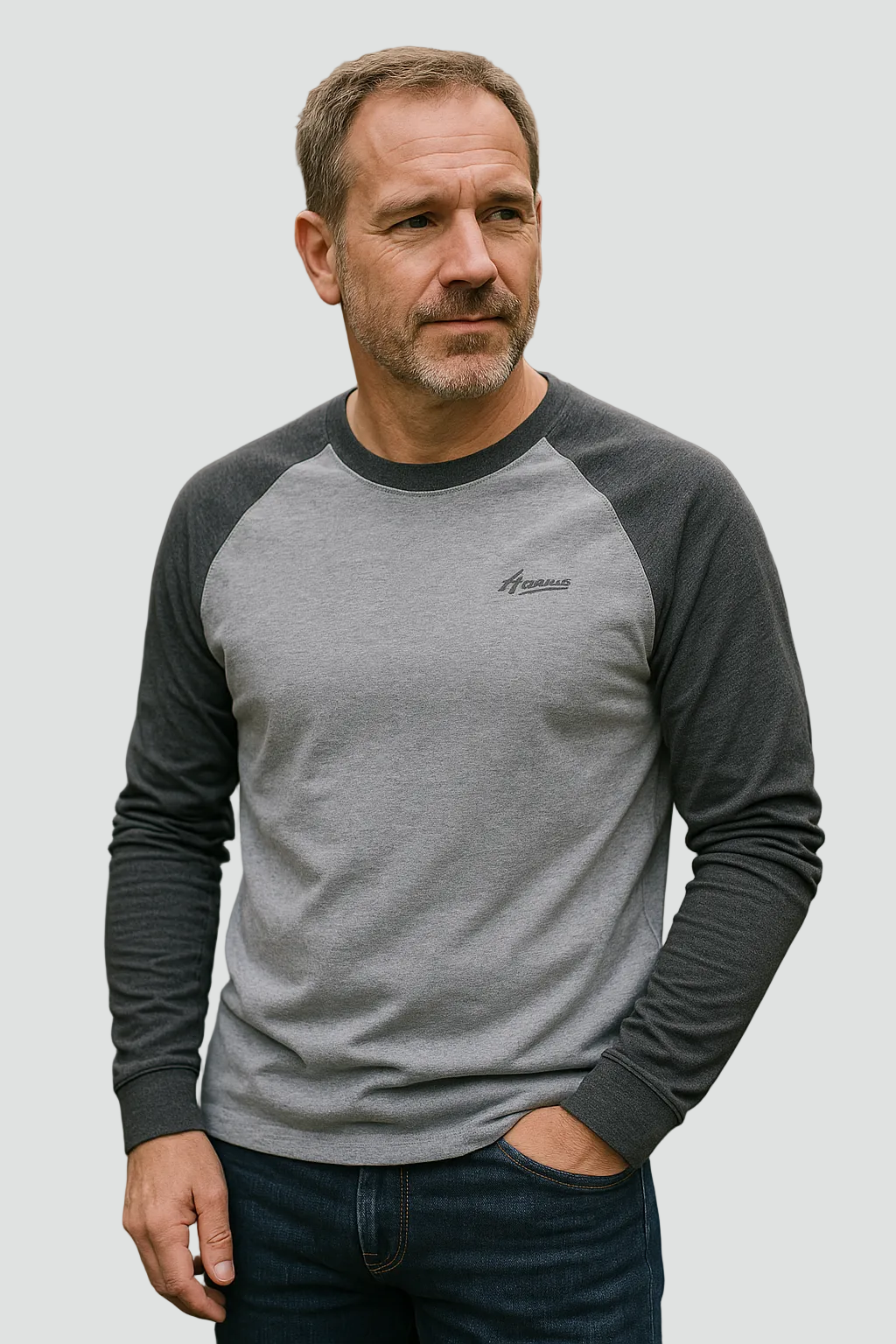 Sportieve Heren Raglan Longsleeve Shirt Met Ronde Hals