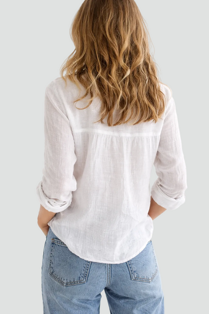 Linnen Blouse Met Knoopsluiting Voor Vrouwen