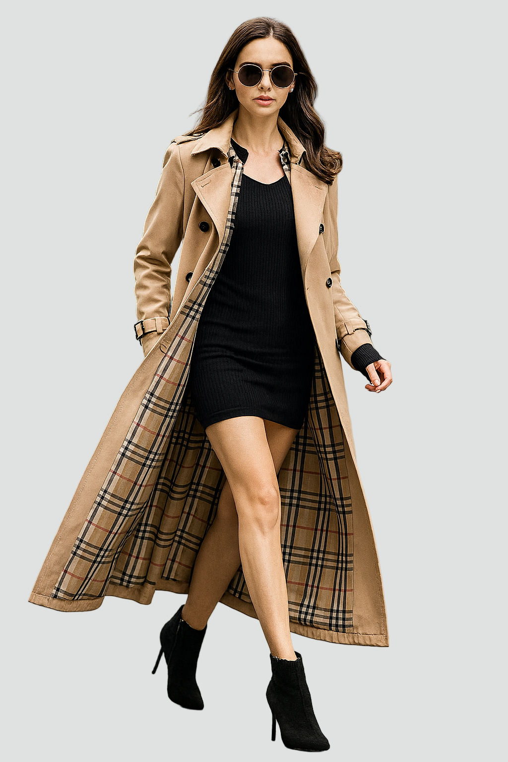 Lange Dames Trenchcoat met Dubbele Knoopsluiting
