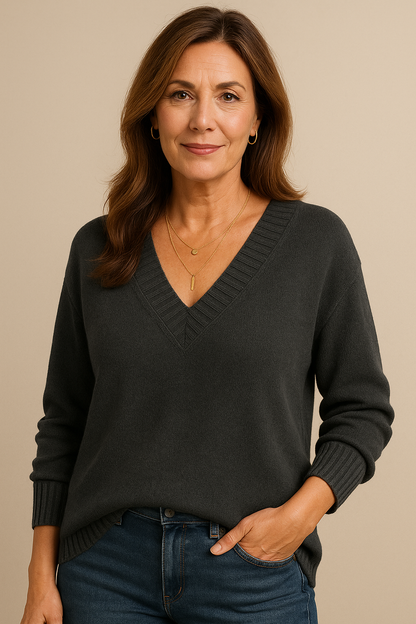 Zachte Gebreide Dames Trui met Diepe V-Hals en Lange Mouwen