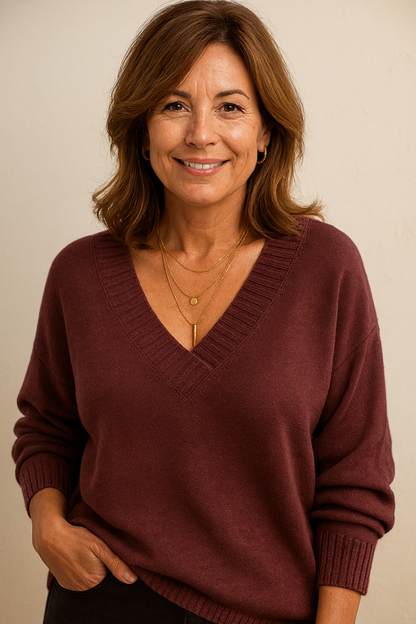 Zachte Gebreide Dames Trui met Diepe V-Hals en Lange Mouwen