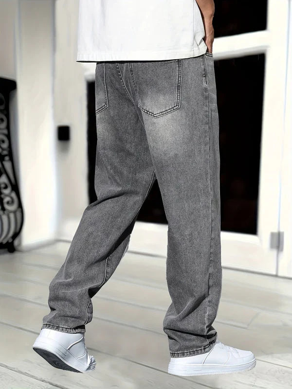 Grijze Straight Fit Jeans Gewassen Denim voor Heren