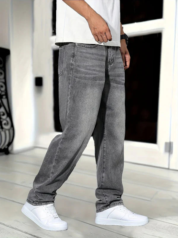 Grijze Straight Fit Jeans Gewassen Denim voor Heren