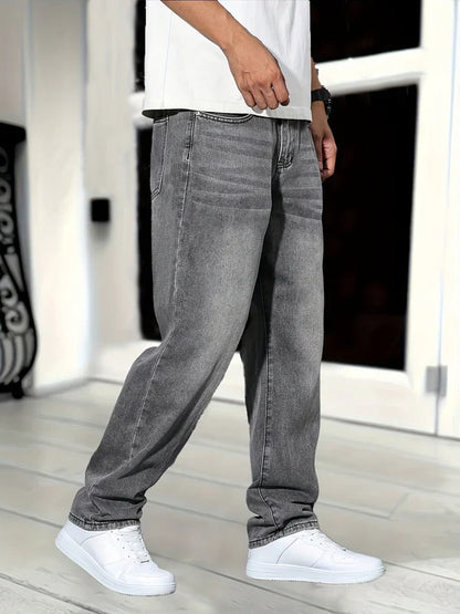 Grijze Straight Fit Jeans Gewassen Denim voor Heren