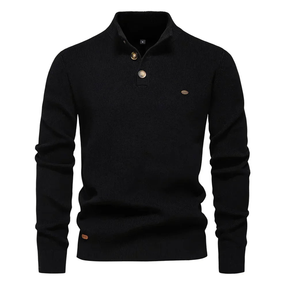 Warme Gebreide Heren Trui Slim Fit Met Opstaande Kraag En Knoopsluiting