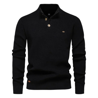 Warme Gebreide Heren Trui Slim Fit Met Opstaande Kraag En Knoopsluiting