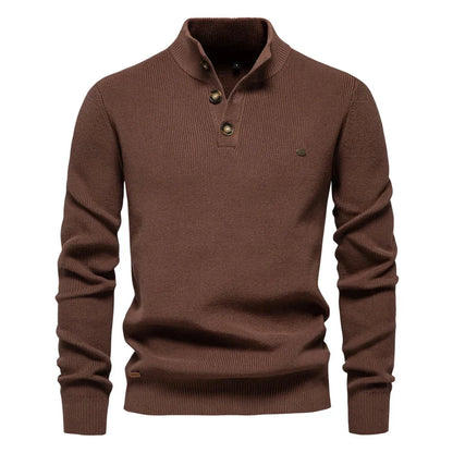 Warme Gebreide Heren Trui Slim Fit Met Opstaande Kraag En Knoopsluiting