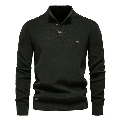 Warme Gebreide Heren Trui Slim Fit Met Opstaande Kraag En Knoopsluiting