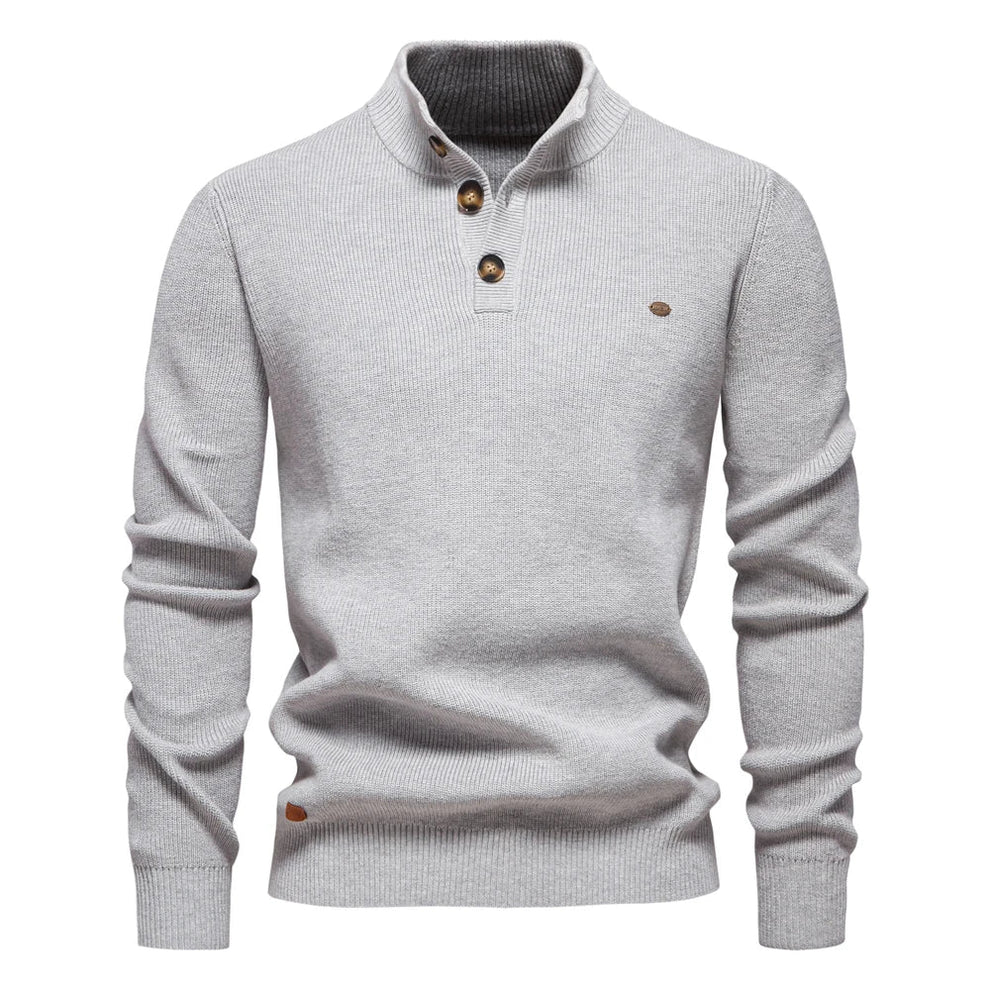 Warme Gebreide Heren Trui Slim Fit Met Opstaande Kraag En Knoopsluiting