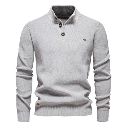 Warme Gebreide Heren Trui Slim Fit Met Opstaande Kraag En Knoopsluiting