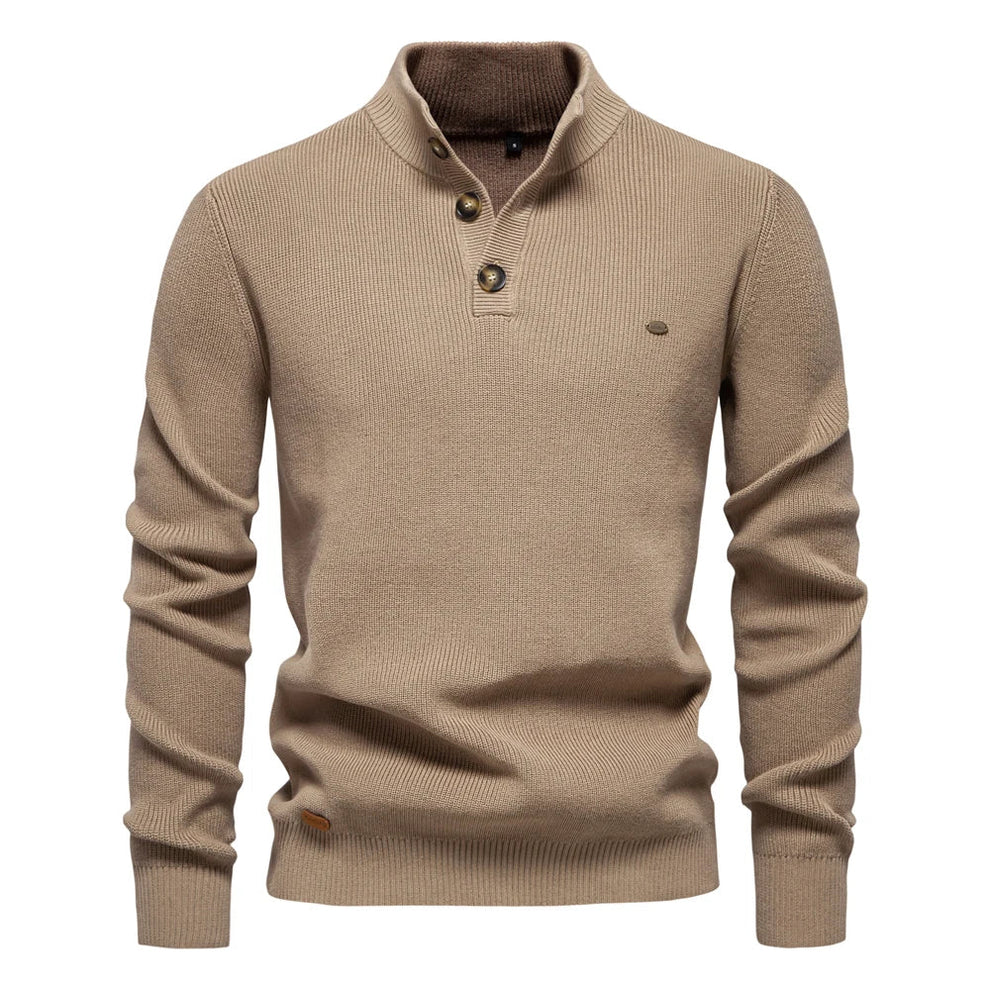 Warme Gebreide Heren Trui Slim Fit Met Opstaande Kraag En Knoopsluiting