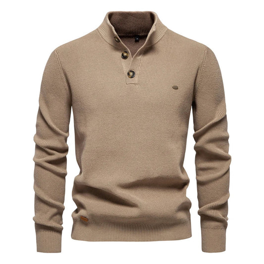 Warme Gebreide Heren Trui Slim Fit Met Opstaande Kraag En Knoopsluiting
