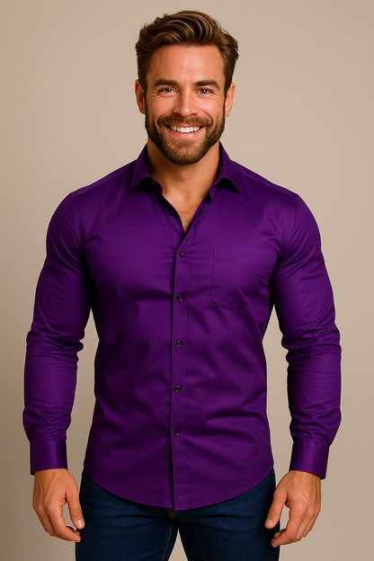 Strijkvrij Klassiek Heren Overhemd Slim Fit met Lange Mouwen