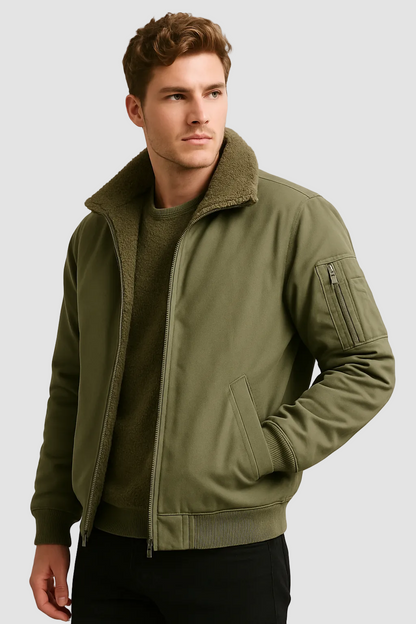 Heren Teddy Fleece Bomberjack met Bontkraag