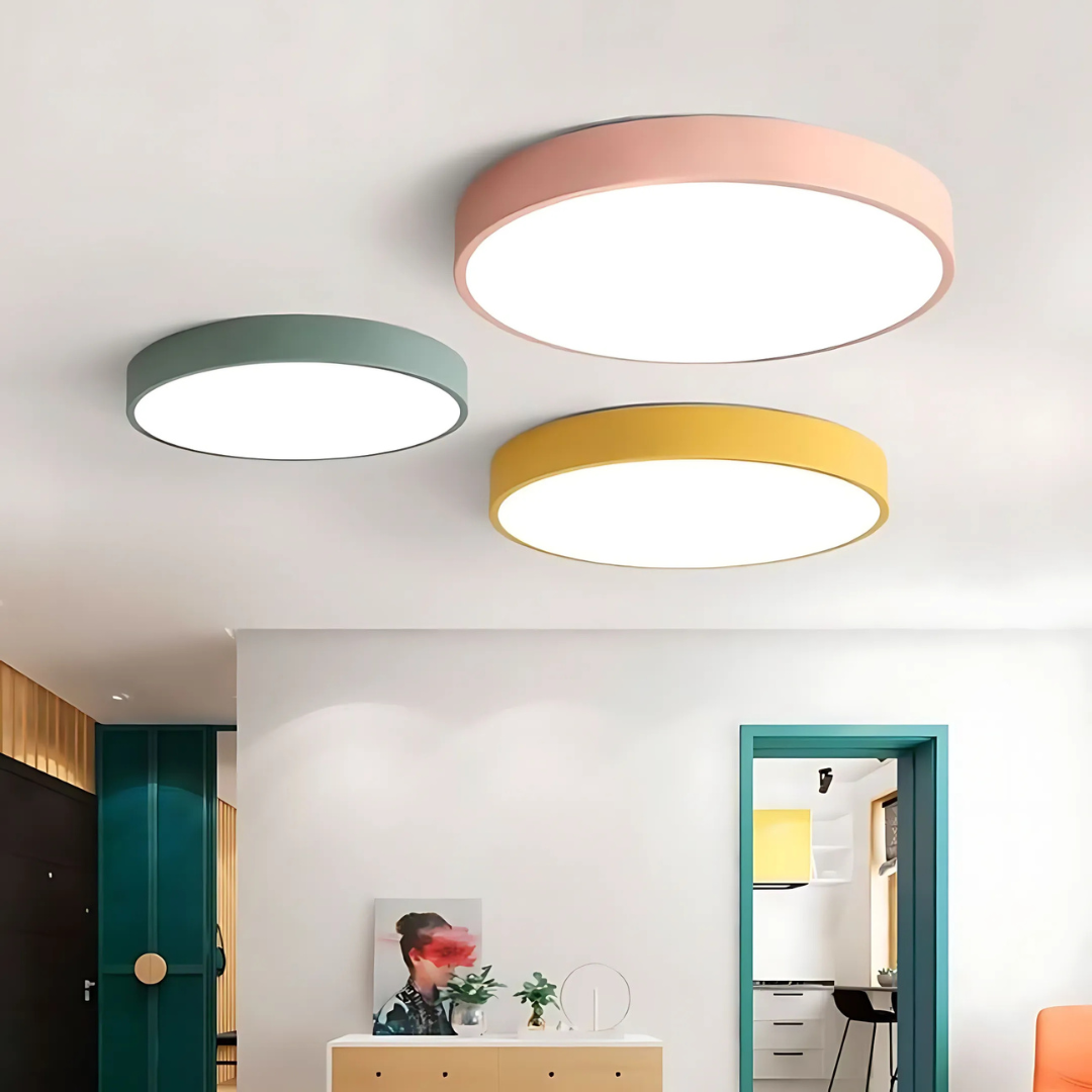 Ronde Scandinavische LED plafondlamp met houten details