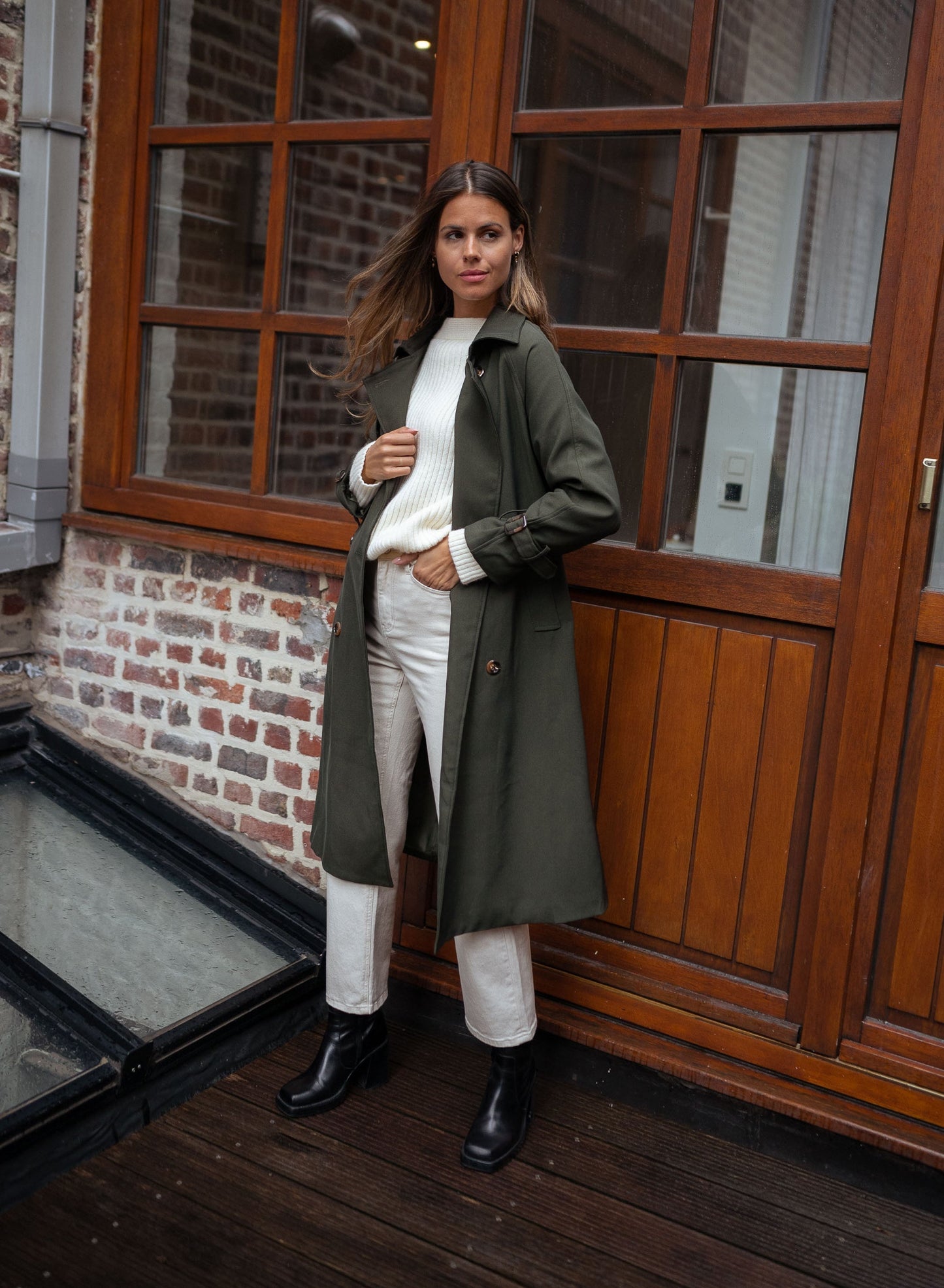 Dames Midi Trenchcoat Dubbelrijg met Ceintuur