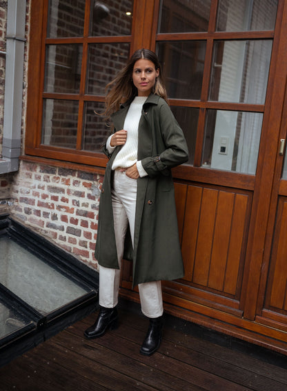 Dames Midi Trenchcoat Dubbelrijg met Ceintuur