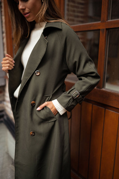 Dames Midi Trenchcoat Dubbelrijg met Ceintuur