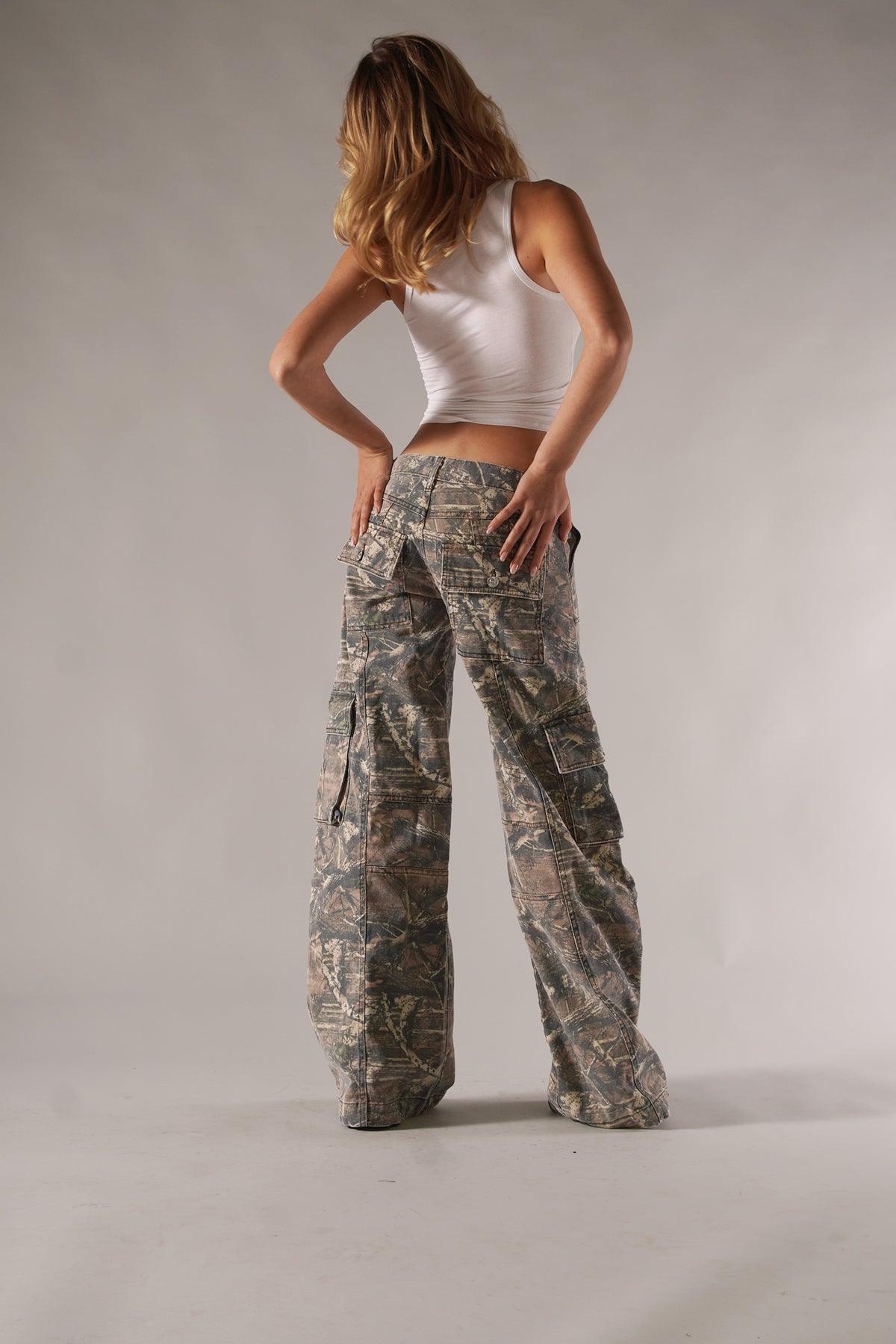 Sabine - Camouflage Wijde-Leg Cargo Broek voor dames