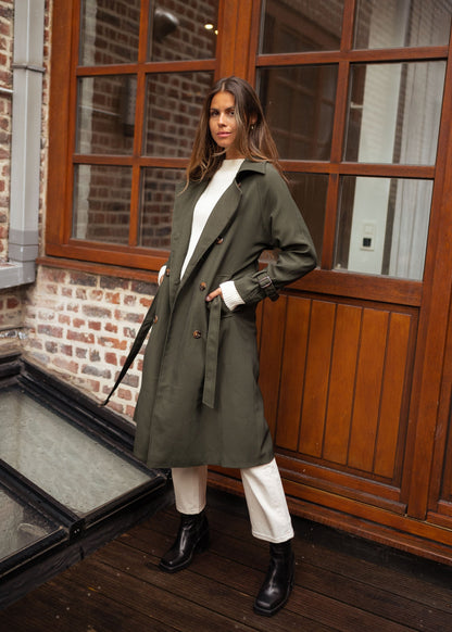 Dames Midi Trenchcoat Dubbelrijg met Ceintuur