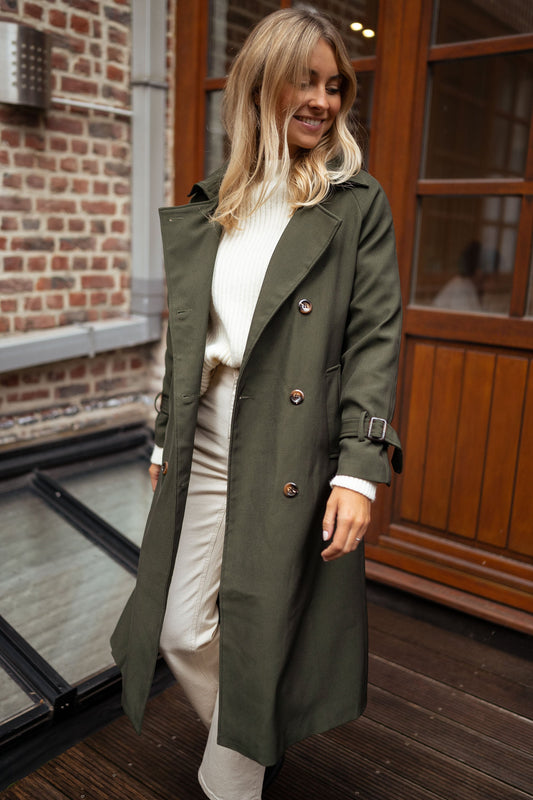 Dames Midi Trenchcoat Dubbelrijg met Ceintuur