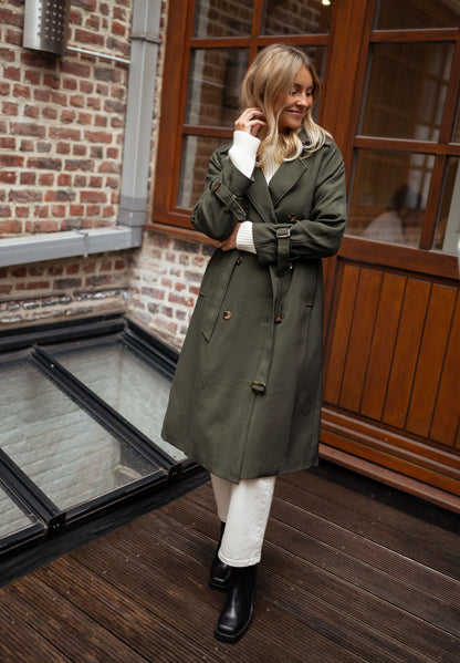 Dames Midi Trenchcoat Dubbelrijg met Ceintuur