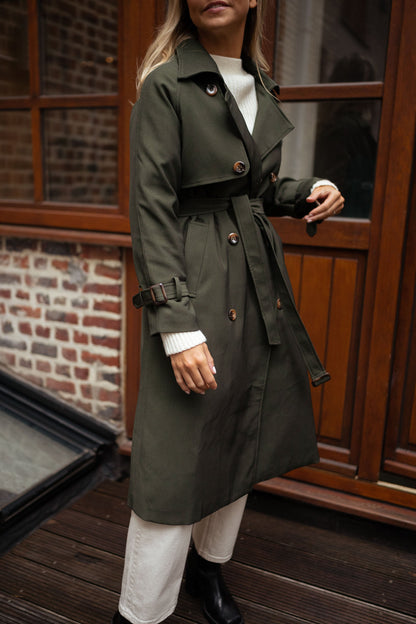 Dames Midi Trenchcoat Dubbelrijg met Ceintuur