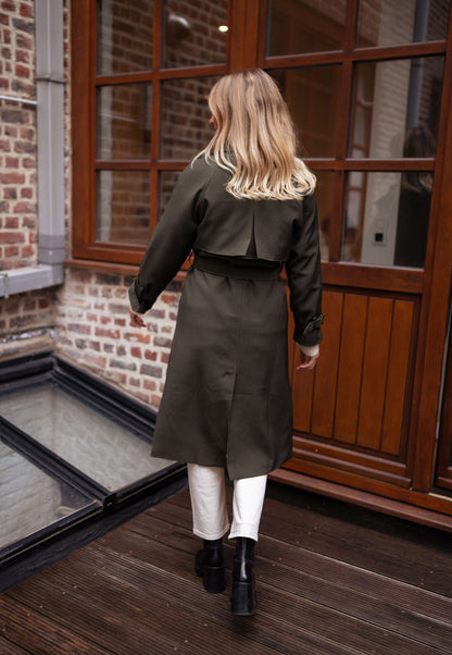 Dames Midi Trenchcoat Dubbelrijg met Ceintuur
