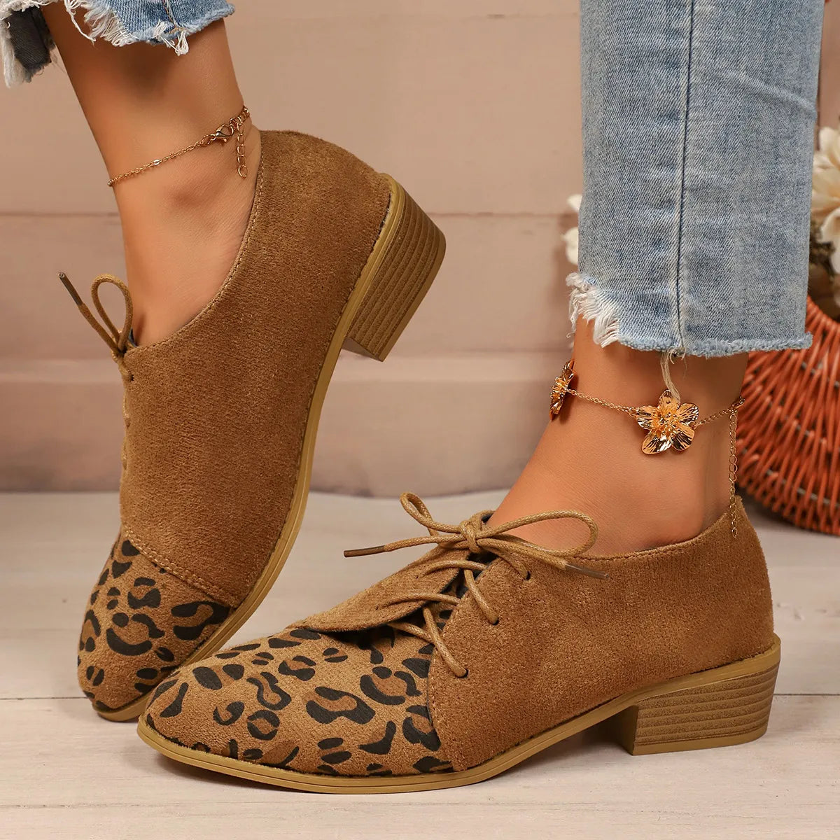 Schoenen met Veter Puntige Neus Blokhak voor Dames