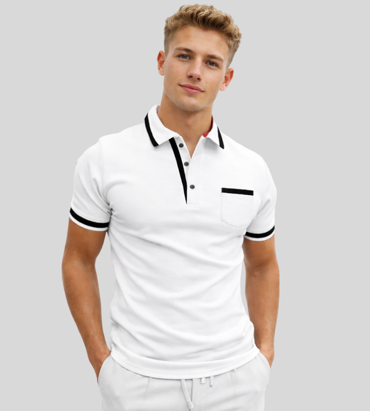 Heren Poloshirt Met Contrasterende Kraag En Borstzak