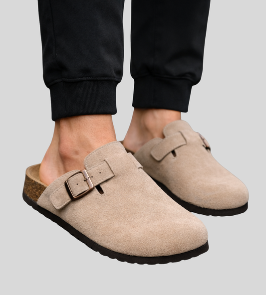 Heren Clogs Met Suède Look En Ergonomisch Voetbed Met Gesp