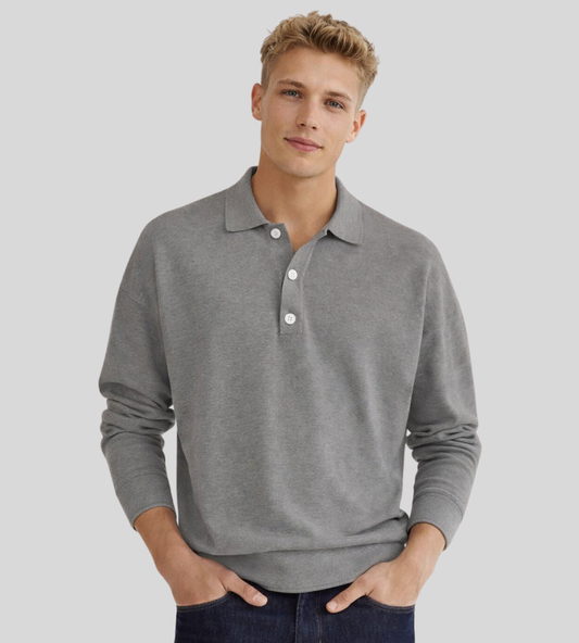 Heren Poloshirt Met Lange Mouwen En Knoopsluiting