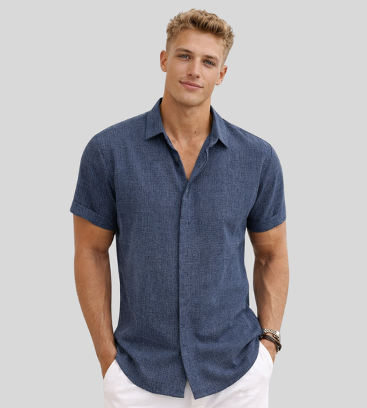 Heren Linnen Overhemd Met Korte Mouwen En Luchtige Pasvorm