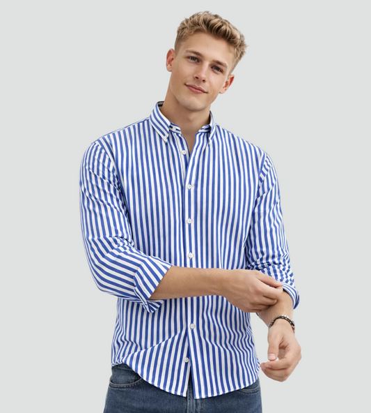 Heren Overhemd Met Strepenpatroon En Klassieke Knoopsluiting