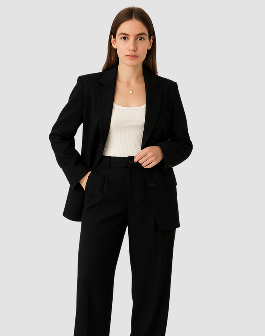 Blazer Broek Set Voor Vrouwen Met Wijde Pijpen
