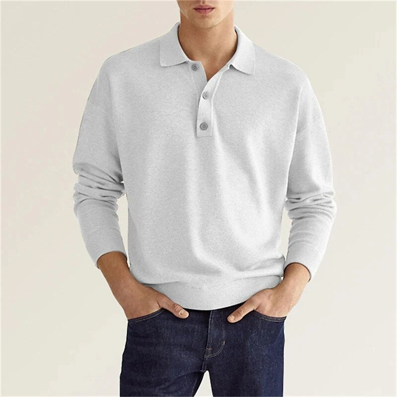 Heren Poloshirt Met Lange Mouwen En Knoopsluiting